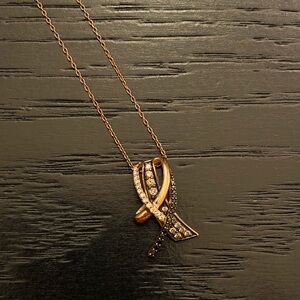 Le Vain 14k Rose Gold Chocolate Diamond Ribbon Pendant Necklace